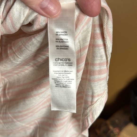 Chico's Pink and Heather Gray Stripe Jersey Knit Tunic Top Size Medium (1) - Picture 5 of 7